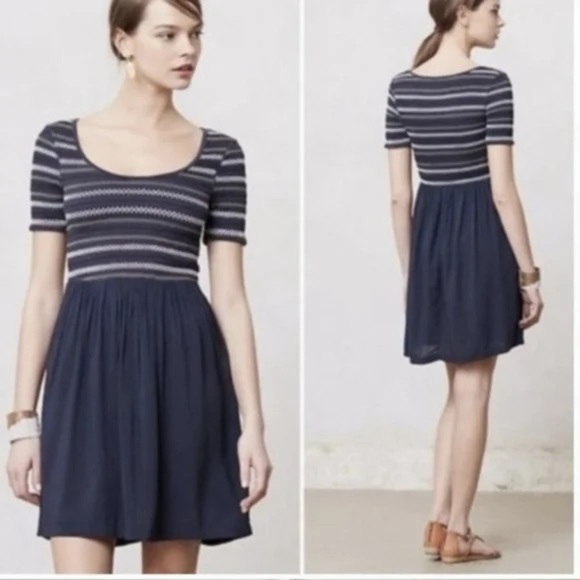 Anthropologie’s “Saturday Sunday”Gray and White Fit and Flare Dress - Picture 1 of 11